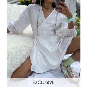 Collusion Broderie Wrap Mini Dress